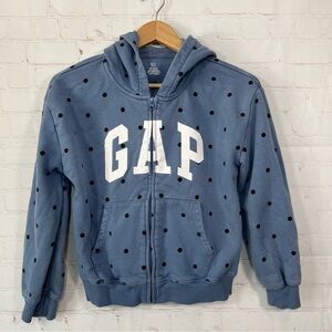 GAP Full Zip Hoodie Sweatshirt Girls Size XXL 14-16 Blue Polka Dot Pockets